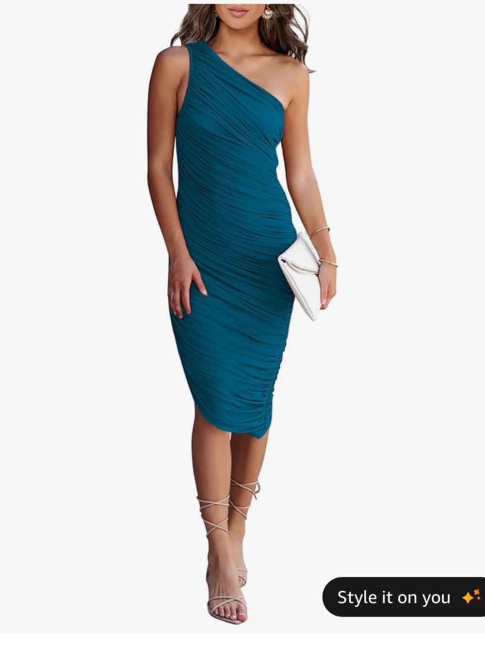 Teal turquoise lake blue ruched bodycon one shoulder dress size medium